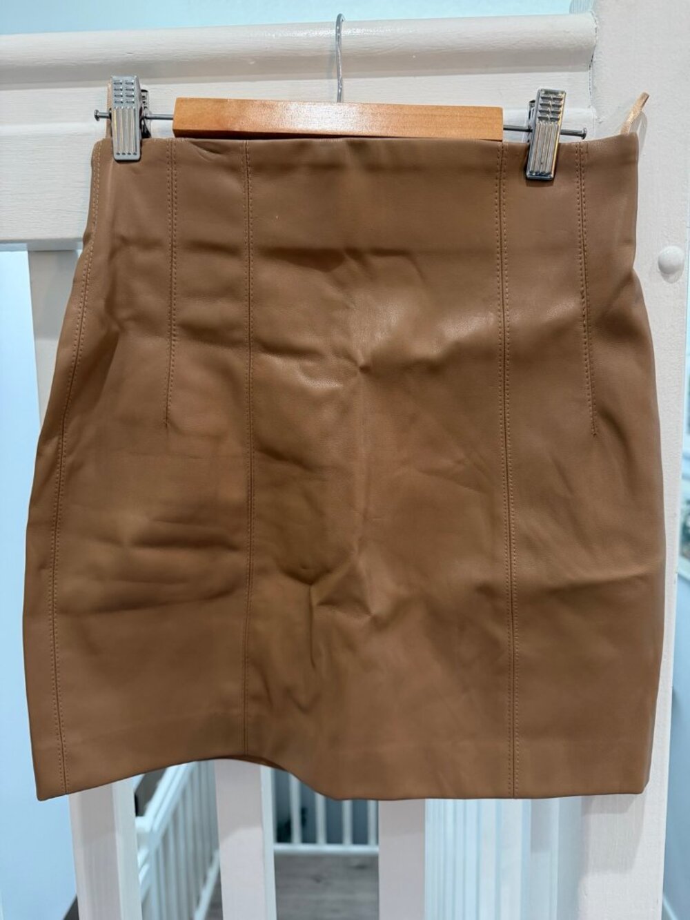 NWOT Zara Tan Leather Look Seamed Mini Skirt Size S